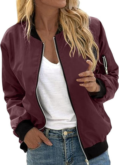 Bomberjacke Damen mit Zip | Stehkragen & Kontrast-Bündchen