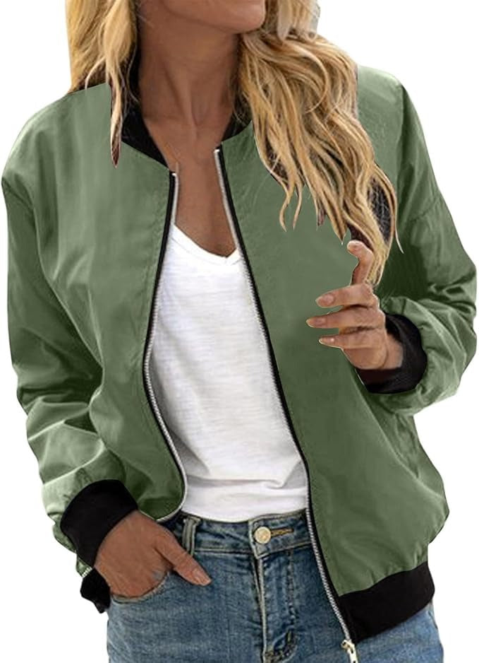 Bomberjacke Damen mit Zip | Stehkragen & Kontrast-Bündchen