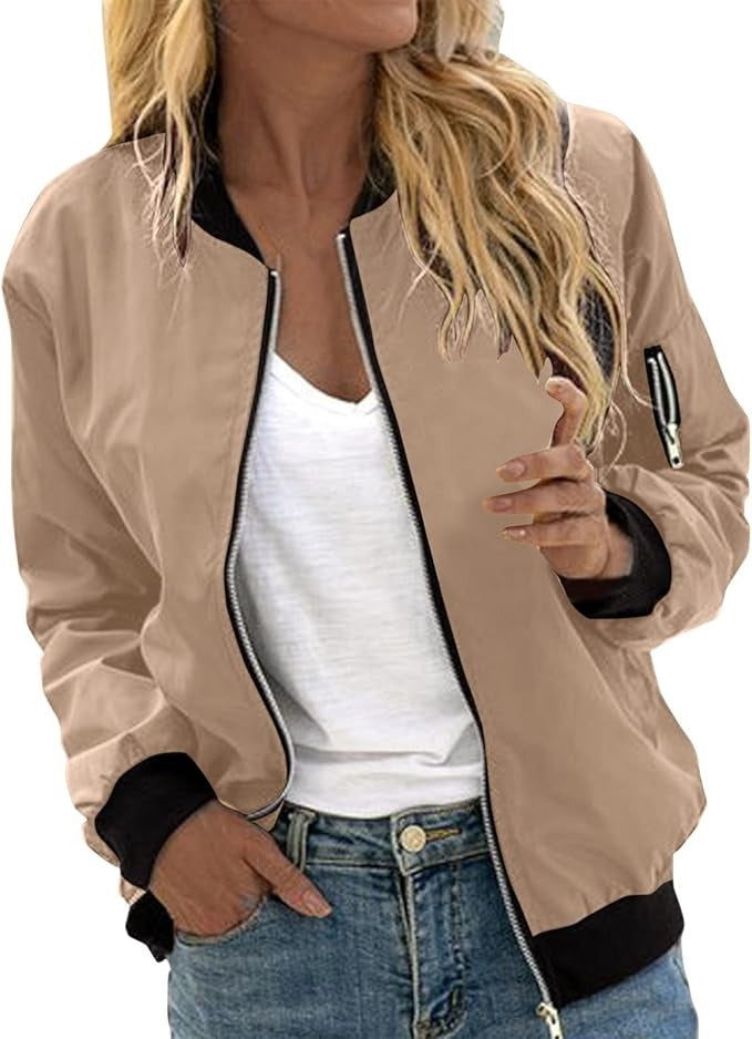 Bomberjacke Damen mit Zip | Stehkragen & Kontrast-Bündchen