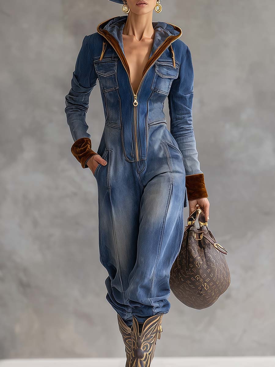 Brunhilde | Damen Kapuzen Jumpsuit mit Reißverschluss 0