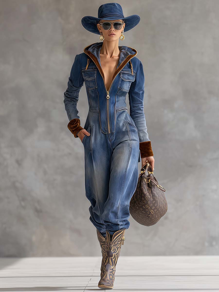 Brunhilde | Damen Kapuzen Jumpsuit mit Reißverschluss 2