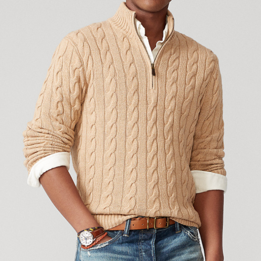 Strickpullover Herren | Zopfmuster mit Half-Zip 2