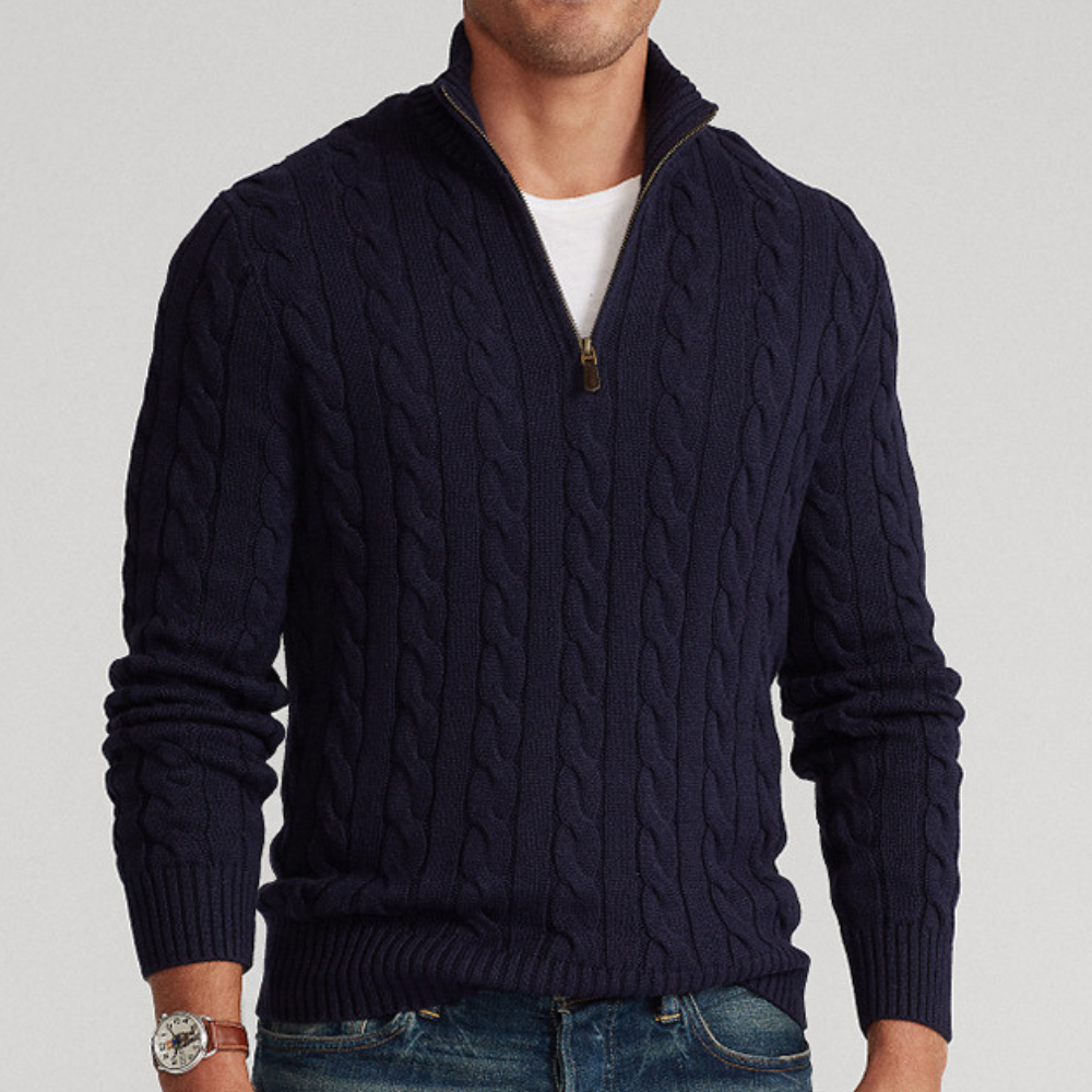 Strickpullover Herren | Zopfmuster mit Half-Zip 4