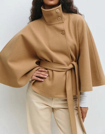 Cape Mantel Damen | Mit Taillengürtel & Hohem Kragen