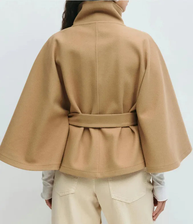 Cape Mantel Damen | Mit Taillengürtel & Hohem Kragen