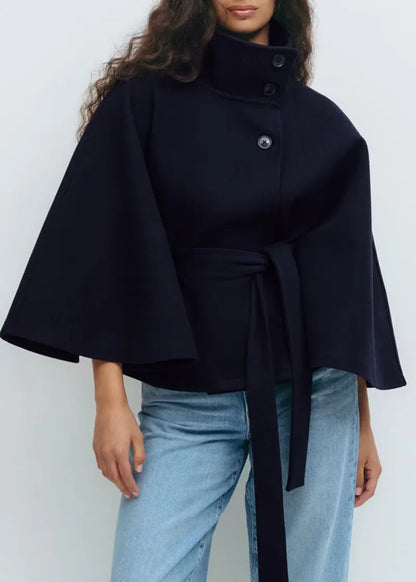 Cape Mantel Damen | Mit Taillengürtel & Hohem Kragen