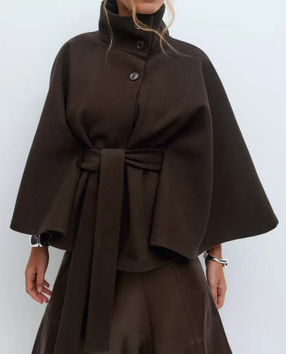 Cape Mantel Damen | Mit Taillengürtel & Hohem Kragen