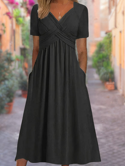 Midi Kleid Damen | Crossover V-Ausschnitt & Empire-Taille