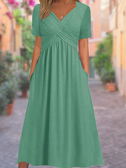 Midi Kleid Damen | Crossover V-Ausschnitt & Empire-Taille