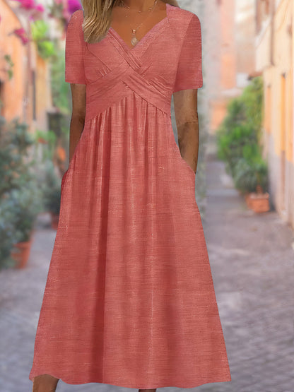 Midi Kleid Damen | Crossover V-Ausschnitt & Empire-Taille
