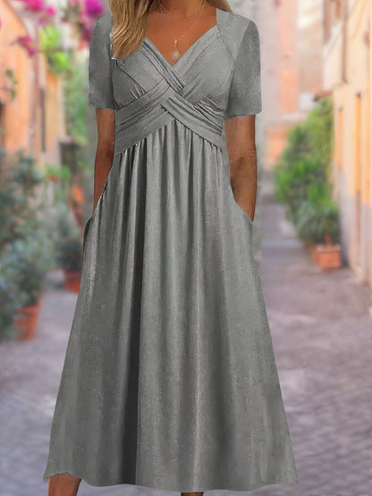 Midi Kleid Damen | Crossover V-Ausschnitt & Empire-Taille