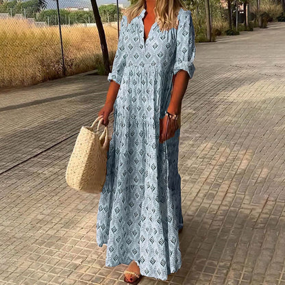 Maxi Kleid Damen | Botanischer Print & Stufenrock