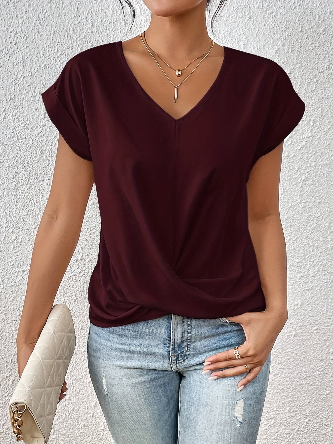 Sommer Top Damen | Elegantes Twist-Drape mit V-Ausschnitt