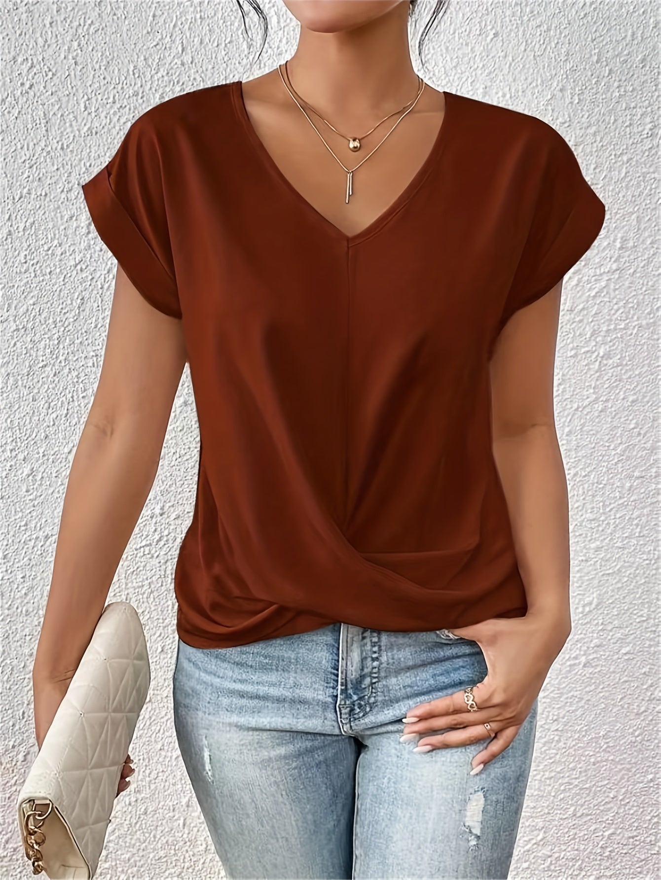 Sommer Top Damen | Elegantes Twist-Drape mit V-Ausschnitt