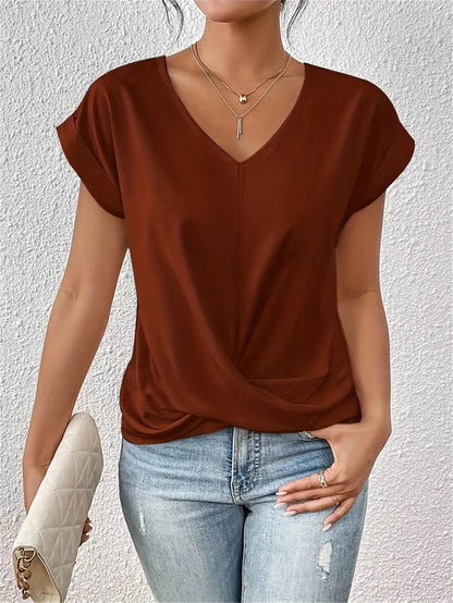 Sommer Top Damen | Elegantes Twist-Drape mit V-Ausschnitt