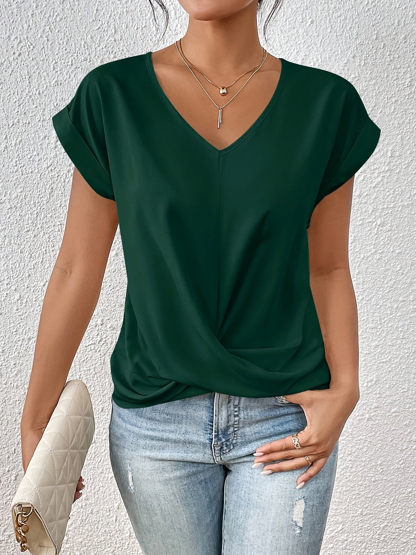 Sommer Top Damen | Elegantes Twist-Drape mit V-Ausschnitt