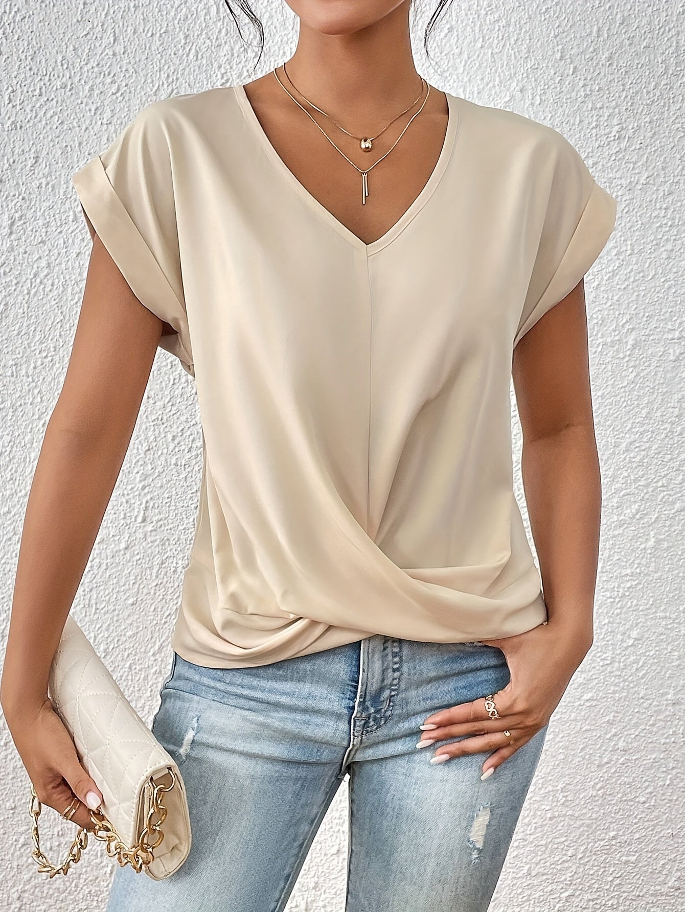Sommer Top Damen | Elegantes Twist-Drape mit V-Ausschnitt