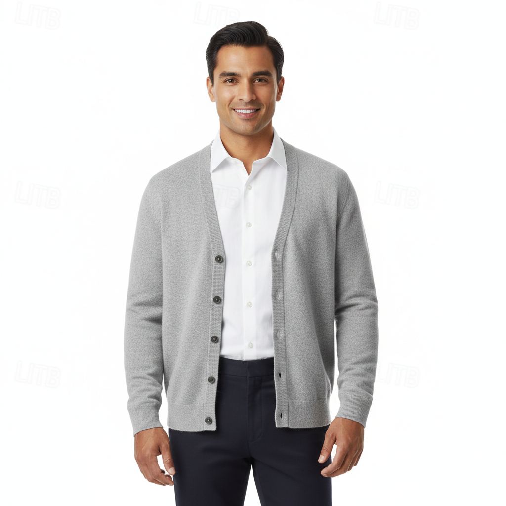Men's regular-fit V-neck button cardigan shown from the front