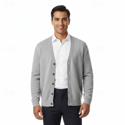 Men's regular-fit V-neck button cardigan shown from the front