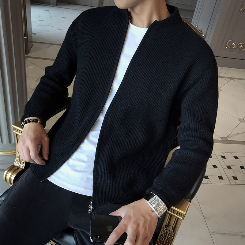 Close-up of the cardigan's knit texture and button-front details