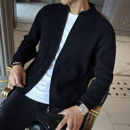 Close-up of the cardigan's knit texture and button-front details