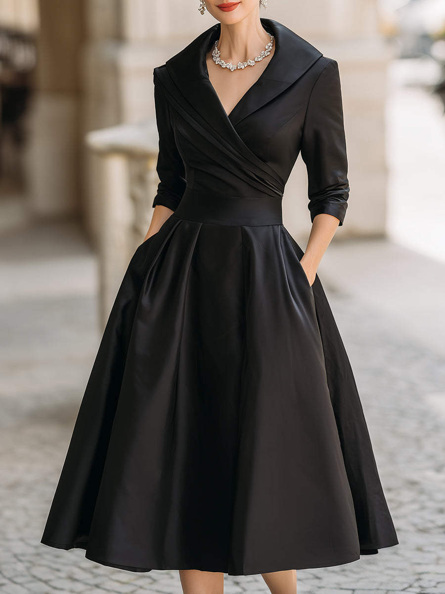 Midikleid Damen | Elegantes Abendkleid mit A-Linien-Rock & V-Ausschnitt