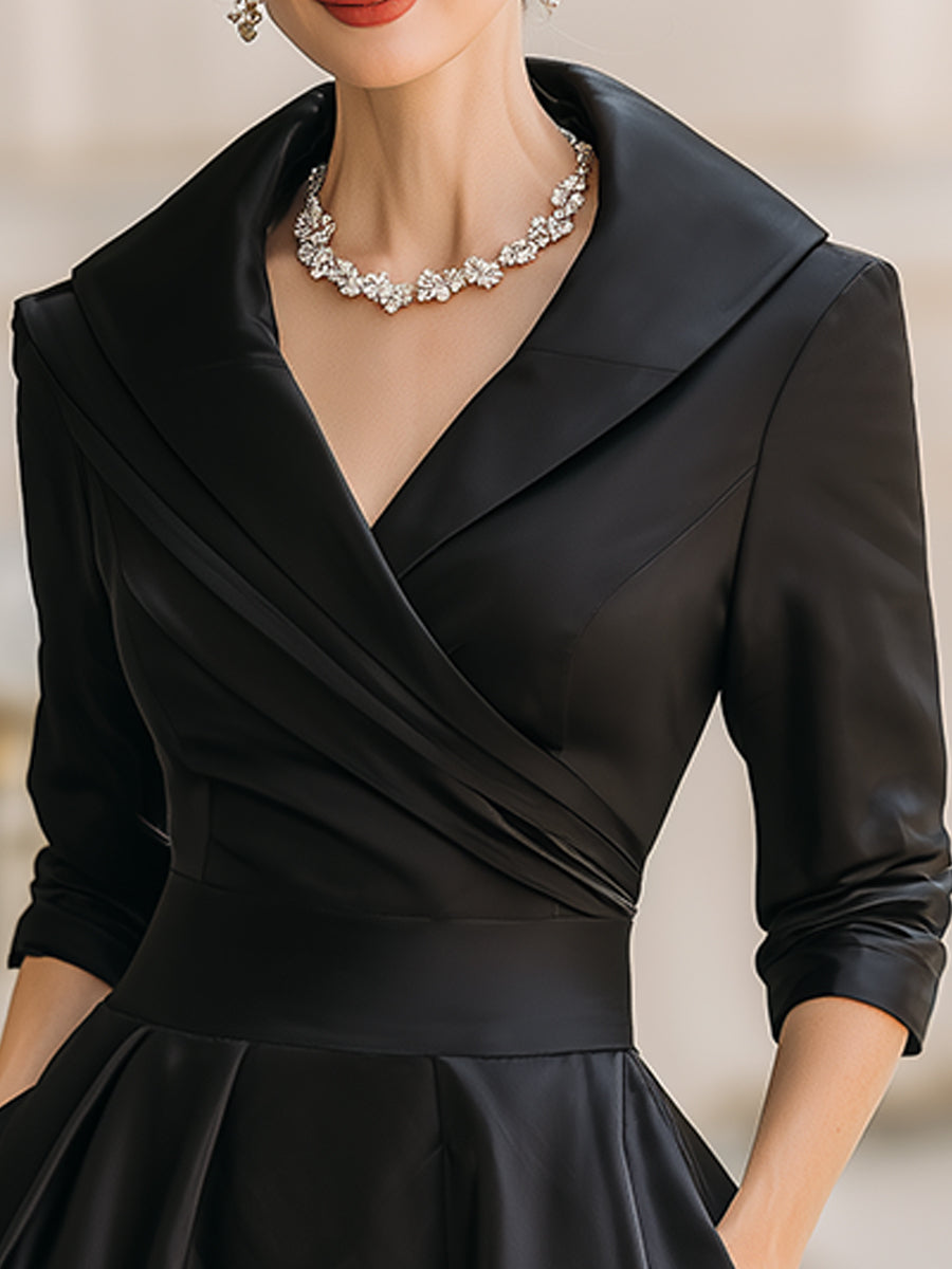 Midikleid Damen | Elegantes Abendkleid mit A-Linien-Rock & V-Ausschnitt