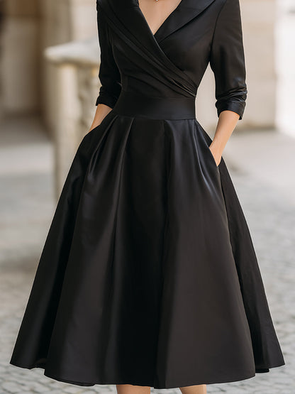 Midikleid Damen | Elegantes Abendkleid mit A-Linien-Rock & V-Ausschnitt