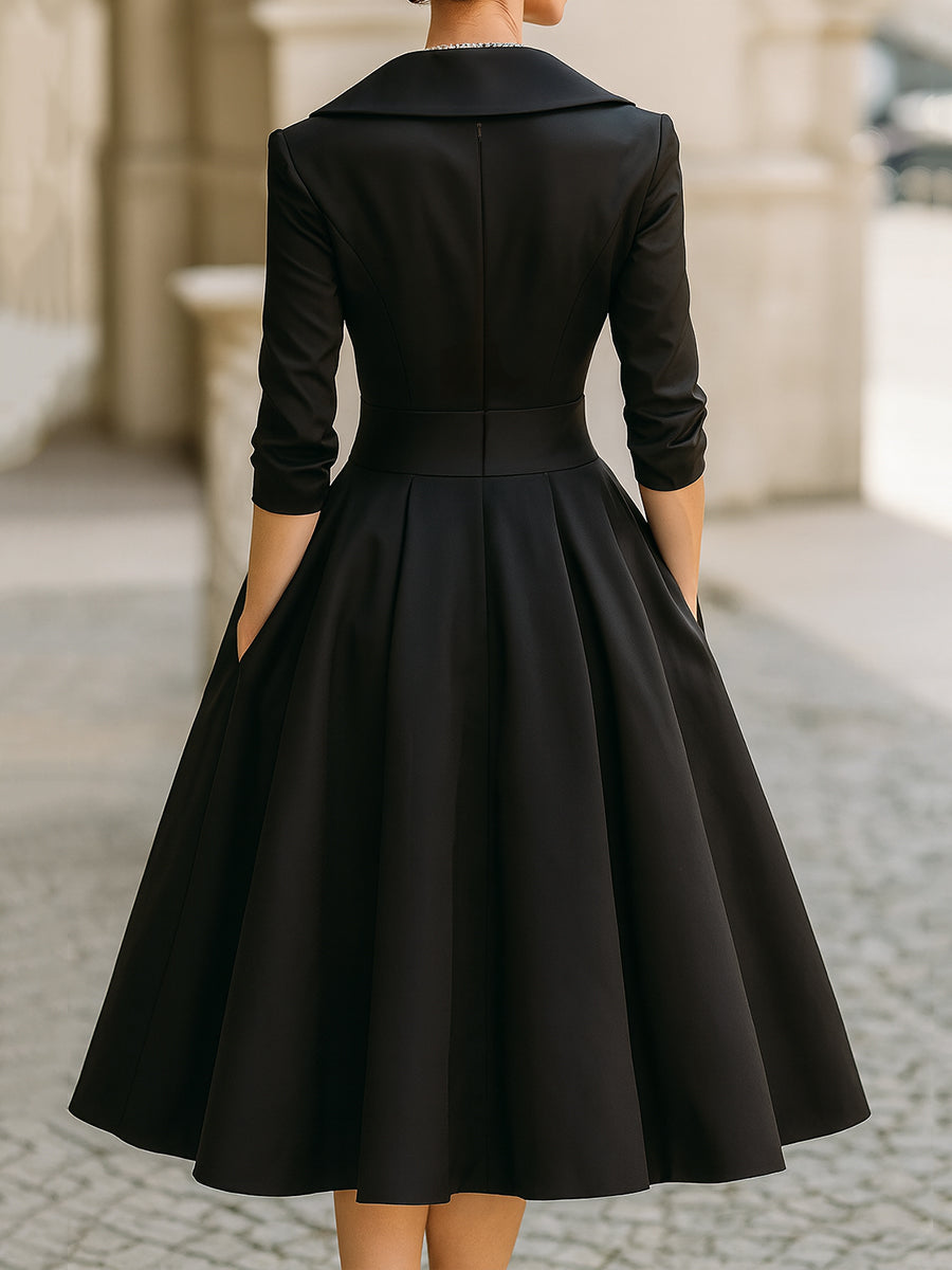 Midikleid Damen | Elegantes Abendkleid mit A-Linien-Rock & V-Ausschnitt