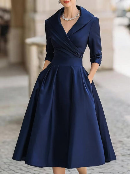Midikleid Damen | Elegantes Abendkleid mit A-Linien-Rock & V-Ausschnitt
