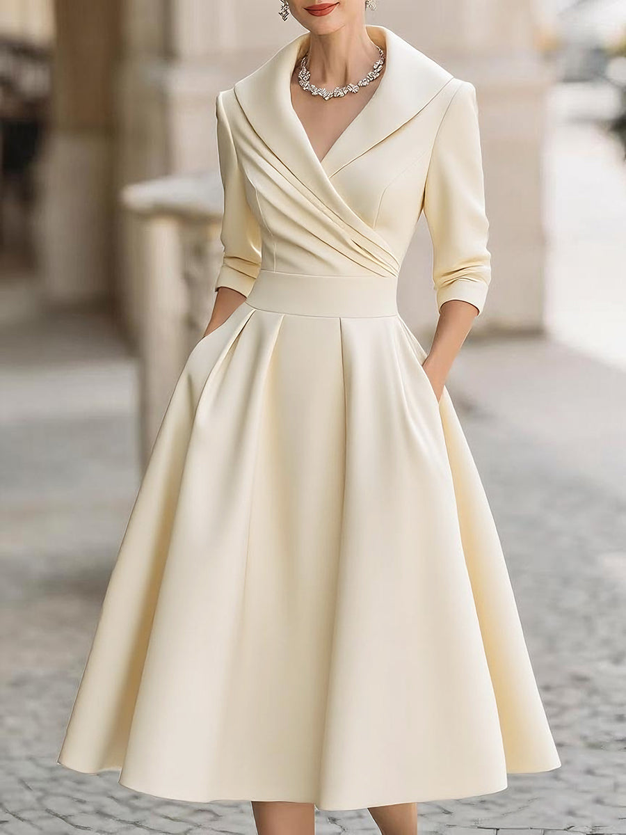 Midikleid Damen | Elegantes Abendkleid mit A-Linien-Rock & V-Ausschnitt