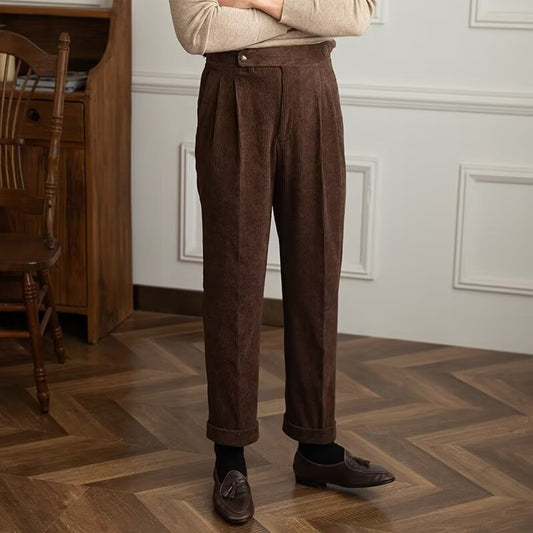 Cordhose für Herren | Hohe Taille, Falten vorne