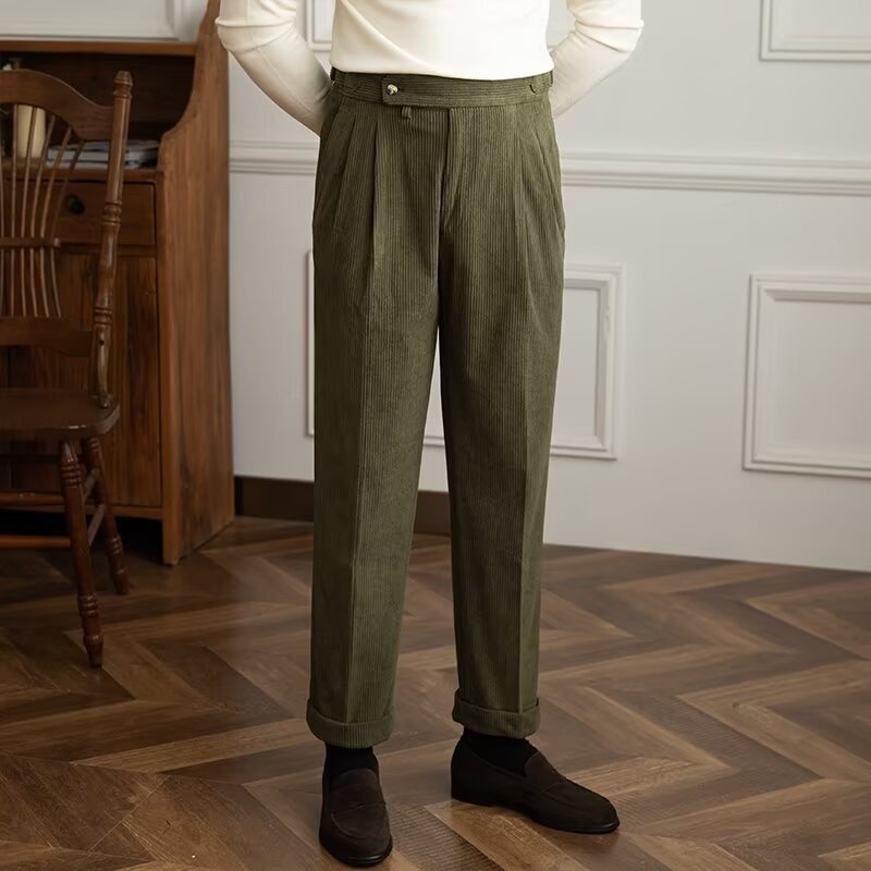 Cordhose für Herren | Hohe Taille, Falten vorne