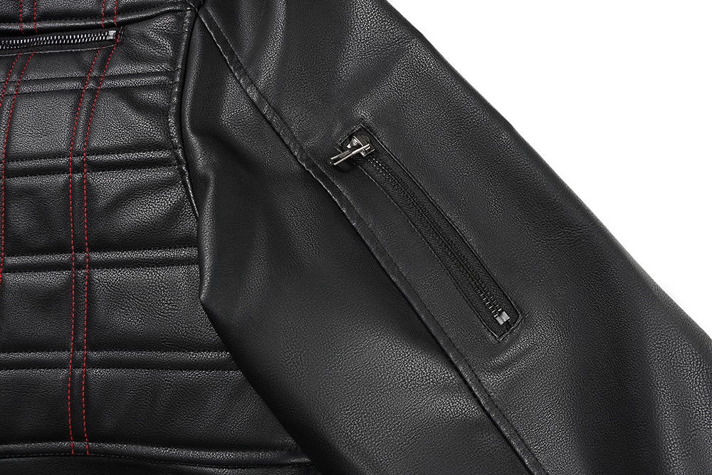 A close-up of a  Black Quilted Faux Leather Moto Jacket