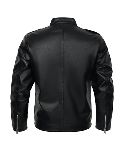 back side of a black biker jacket