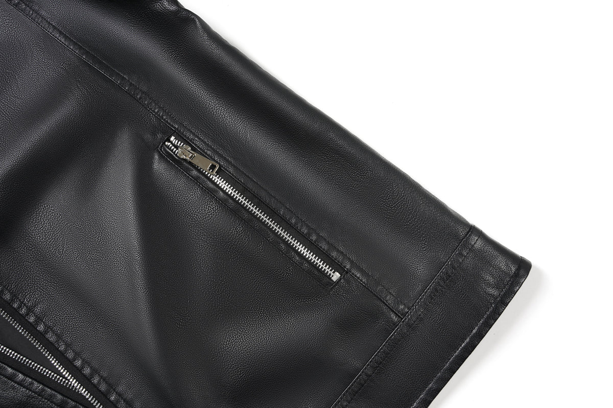 close up of a black biker jacket