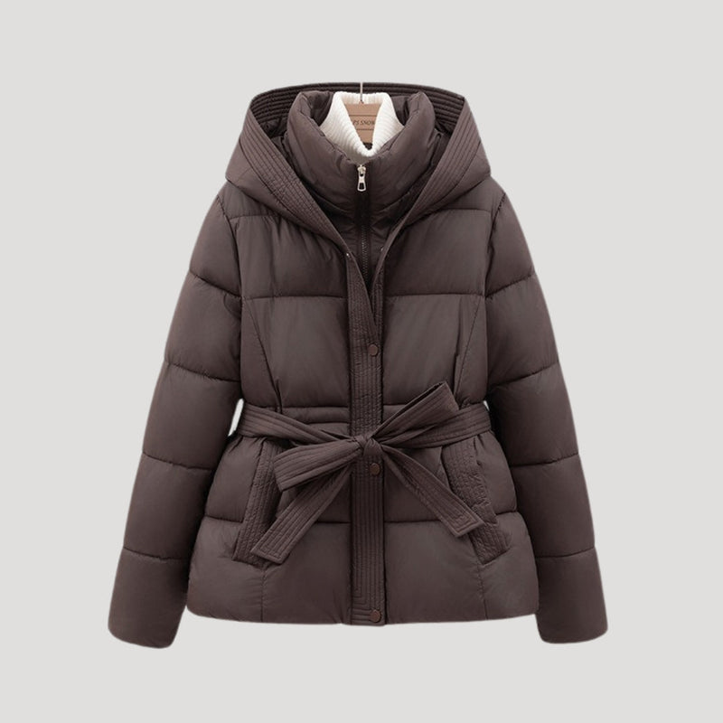 Damen-Daunenjacke mit Kapuze und Gürtel | Winter