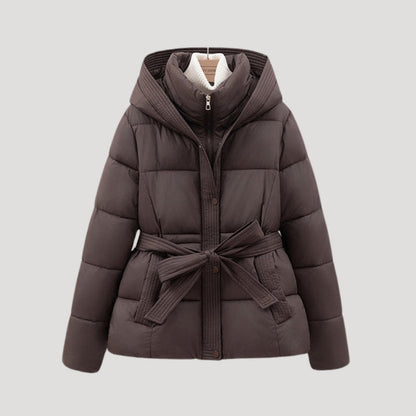 Damen-Daunenjacke mit Kapuze und Gürtel | Winter