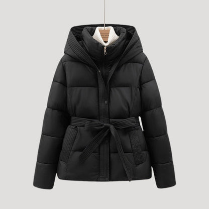 Damen-Daunenjacke mit Kapuze und Gürtel | Winter