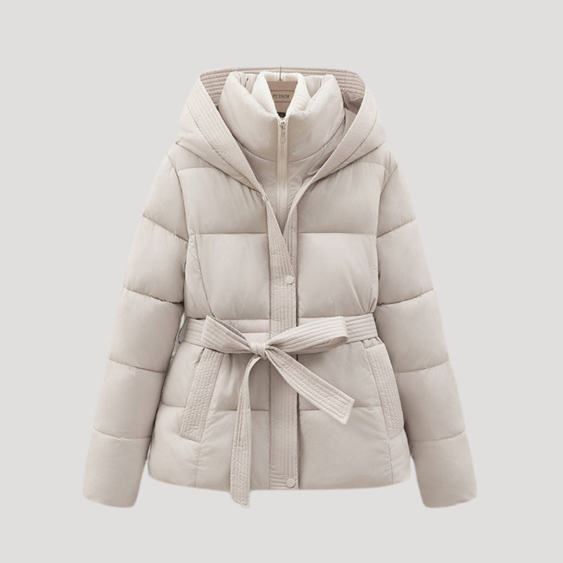 Damen-Daunenjacke mit Kapuze und Gürtel | Winter