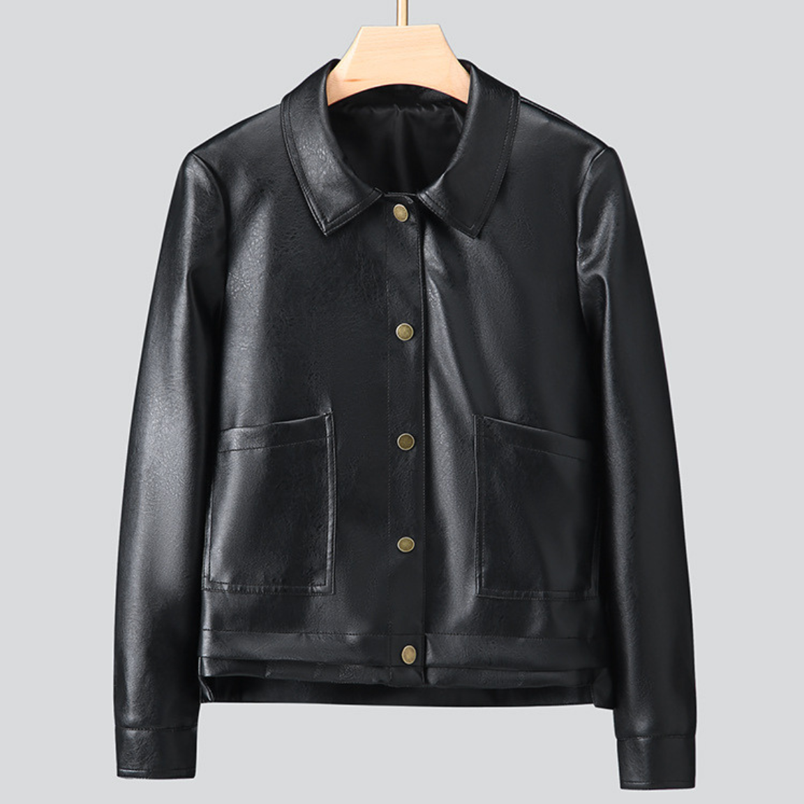 Damen Jacke Vintage Look Button Up Kragen Glanz Design 3
