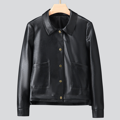 Damen Jacke Vintage Look Button Up Kragen Glanz Design 3