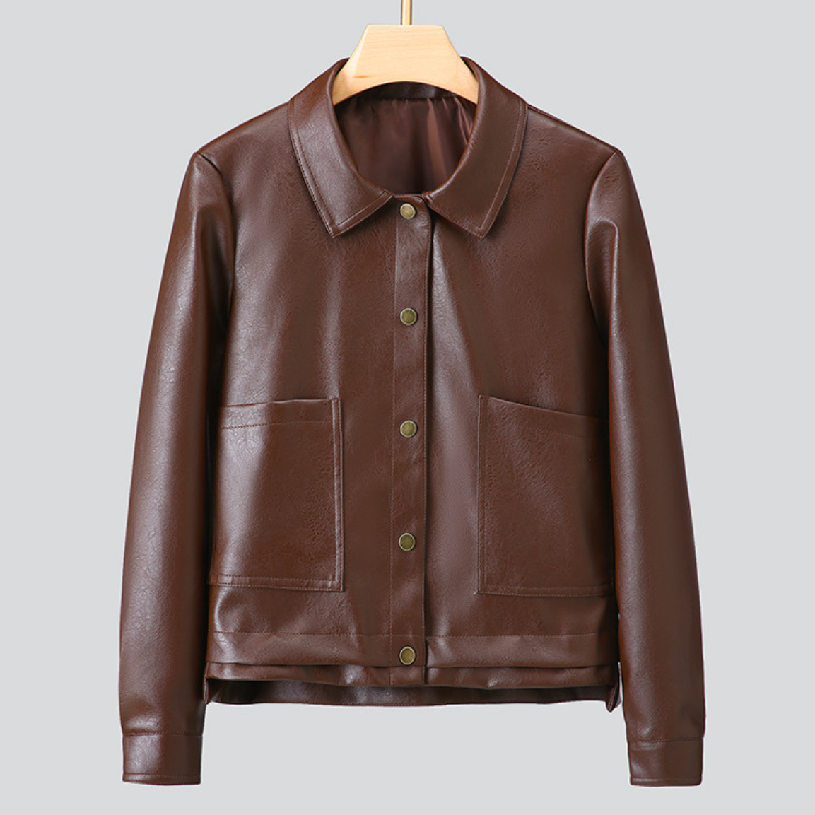Damen Jacke Vintage Look Button Up Kragen Glanz Design 1