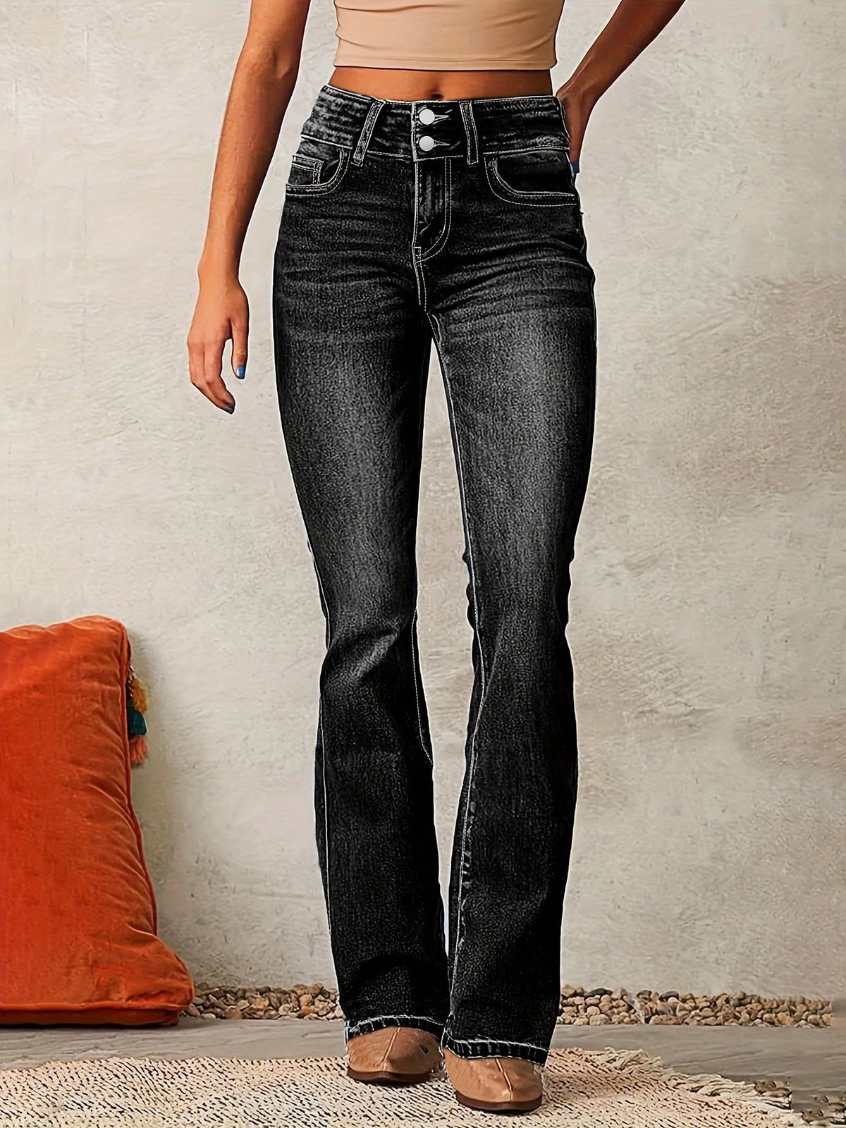 Schlagjeans Damen | Hoch Tailliert & Doppelknopf 3