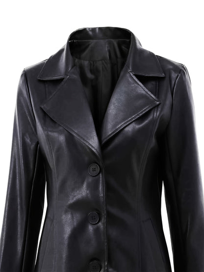 Freyborg | Damen Ledermantel Slim Fit Langmantel - Black - Image 5