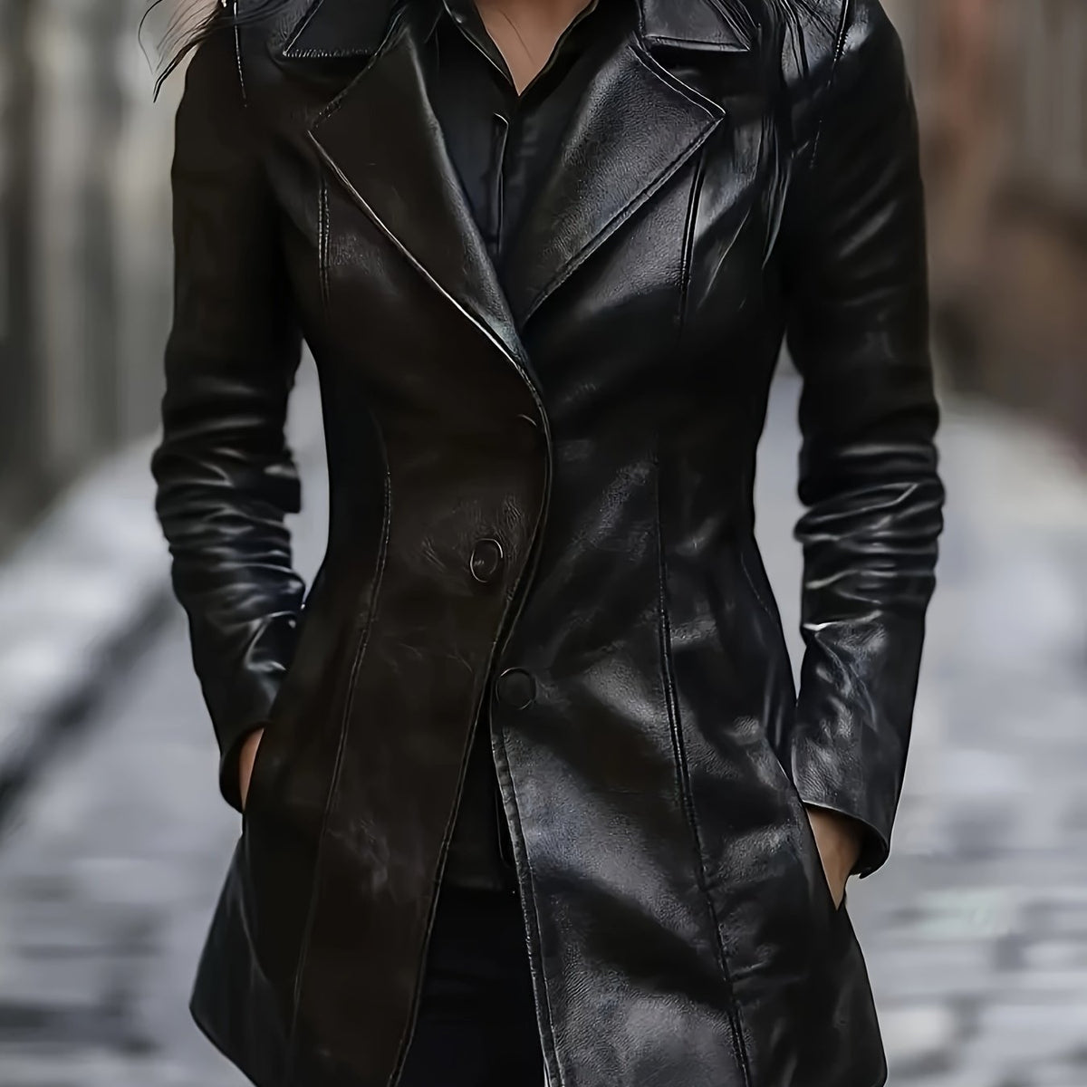 Freyborg | Damen Ledermantel Slim Fit Langmantel - Black - Image 1
