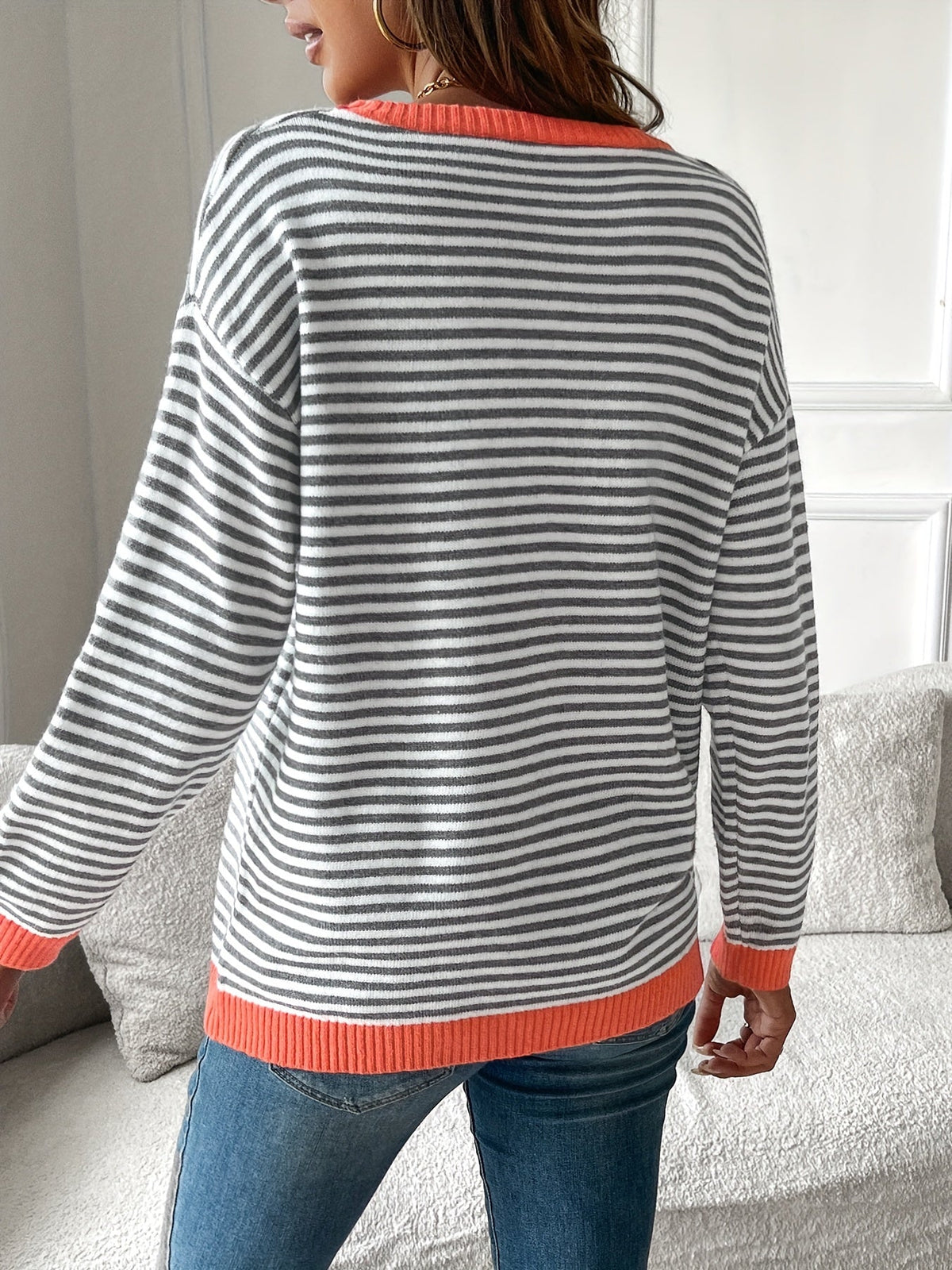 Gerdwine | Damen Streifenpullover Langarm Rundhals - Striped - Image 3