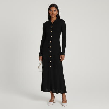 Damen Strickkleid Figurbetont Knopfleiste Kragenausschnitt 5