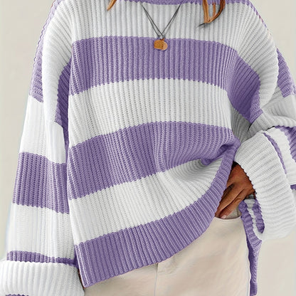 Bregwina | Damen Oversize Strickpullover Blockstreifen - Image 17