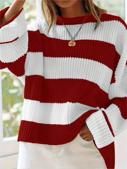 Bregwina | Damen Oversize Strickpullover Blockstreifen - Image 4